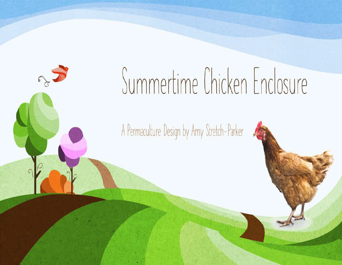 A Summertime Chicken Enclosure Permaculture Design front cover image by Amy Stretch-Parker for her PDC